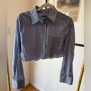 Zara Blue and White Striped Button-Up Shirt